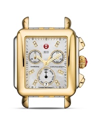 Take your time with this Michele watch, which flaunts a two-tone case, diamond accents, and a light-catching Mother-of-Pearl dial. A series of interchangeable bands allows you to make this piece personal. Take your time with this Michele watch, which flaunts a two-tone case, diamond accents, and a light-catching Mother-of-Pearl dial. A series of interchangeable bands allows you to make this piece personal.