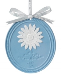 The embodiment of grace, the 2012 annual Christmas ornament from Wedgwood is crafted of fine powder-blue porcelain with an elegant snowflake bas relief. Engraved with the date and Wedgwood symbol. The embodiment of grace, the 2012 annual Christmas ornament from Wedgwood is crafted of fine powder-blue porcelain with an elegant snowflake bas relief. Engraved with the date and Wedgwood symbol.