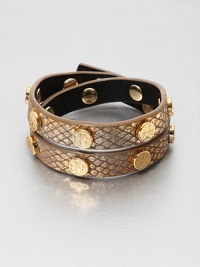 Supple leather with a metallic python embossed design accented with logo rivets. Python embossed leather16k goldplatingLength, about 15.5Snap closureImported Supple leather with a metallic python embossed design accented with logo rivets. Python embossed leather16k goldplatingLength, about 15.5Snap closureImported