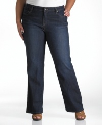 Levi's plus size boot cut jeans feature a contoured waistband for a defined fit without gapping. Levi's plus size boot cut jeans feature a contoured waistband for a defined fit without gapping.