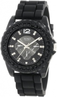 XOXO Women's XO8041 Rhinestone Accent Black Silicone Strap Watch