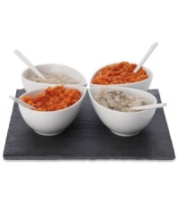 A beautiful couple. Glossy white porcelain is paired with rustic slate in this striking serveware set from Maxwell & Williams. Four bowls with spoons encourage variety on your menu. A beautiful couple. Glossy white porcelain is paired with rustic slate in this striking serveware set from Maxwell & Williams. Four bowls with spoons encourage variety on your menu.