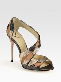 Leaf-like straps of metallic leather and suede wrap around the foot and conclude with an ultra-high heel. Self-covered heel, 5 (125mm)Metallic leather and suede upperLeather liningBuffed leather solePadded insoleMade in ItalyOUR FIT MODEL RECOMMENDS ordering true size. Leaf-like straps of metallic leather and suede wrap around the foot and conclude with an ultra-high heel. Self-covered heel, 5 (125mm)Metallic leather and suede upperLeather liningBuffed leather solePadded insoleMade in ItalyOUR FIT MODEL RECOMMENDS ordering true size.