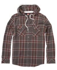 Set yourself apart from the plaid pack with this stylish hooded flannel shirt by Quicksilver. Set yourself apart from the plaid pack with this stylish hooded flannel shirt by Quicksilver.