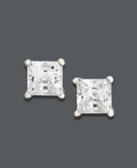 Flaunt regal style and a hint of sparkle. These princess-cut diamond stud earrings (1-1/4 ct. t.w.) shine in a 14k white gold setting. Approximate diameter: 1/5 inch. Flaunt regal style and a hint of sparkle. These princess-cut diamond stud earrings (1-1/4 ct. t.w.) shine in a 14k white gold setting. Approximate diameter: 1/5 inch.
