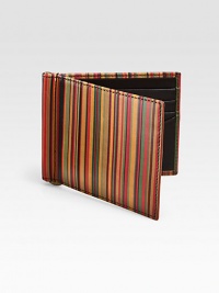 Multicolored striped leather with a convenient money clip.Eight credit card slotsLeather4¼W X 3½HMade in Italy