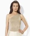 The timeless glamour of a petite one-shoulder silhouette combines with the sleek shimmer of metallic threads for an effortlessly chic look from Lauren by Ralph Lauren. (Clearance)