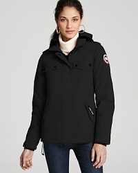 In a classic silhouette, Canada Goose's Burnett jacket lends essential warmth with a white duck down fill and a Polartec Powershield hood. In a classic silhouette, Canada Goose's Burnett jacket lends essential warmth with a white duck down fill and a Polartec Powershield hood.