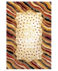 A polka dot pattern against a subtle creme background creates an abstract rug of rich, artistic beauty. A vivid, swirling border in a color palette that includes beige, burgundy, lavender and beige completes the rug with a resplendent finish. Hand-tufted and hand-carved of plush wool. A polka dot pattern against a subtle creme background creates an abstract rug of rich, artistic beauty. A vivid, swirling border in a color palette that includes beige, burgundy, lavender and beige completes the rug with a resplendent finish. Hand-tufted and hand-carved of plush wool.
