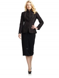 THE LOOKAllover leopard print with woven detailsStand collarPadded shouldersConcealed snap closureTHE FITAbout 25 from shoulder to hemTHE MATERIAL61% wool/24% polyester/15% nylonFully linedCARE & ORIGINDry cleanImportedModel shown is 5'10 (177cm) wearing US size 4. THE LOOKAllover leopard print with woven detailsStand collarPadded shouldersConcealed snap closureTHE FITAbout 25 from shoulder to hemTHE MATERIAL61% wool/24% polyester/15% nylonFully linedCARE & ORIGINDry cleanImportedModel shown is 5'10 (177cm) wearing US size 4.