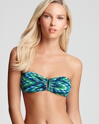 Zig when they zag and stand apart from the poolside set in this boldly patterned bandeau bikini top. You'll make a complete splash. Zig when they zag and stand apart from the poolside set in this boldly patterned bandeau bikini top. You'll make a complete splash.