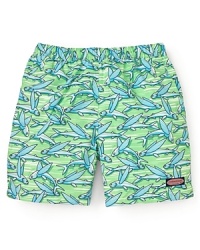 School's out for the summer with these cool trunks from Vineyard Vines, featuring swarms of flying fish for modern graphic appeal. School's out for the summer with these cool trunks from Vineyard Vines, featuring swarms of flying fish for modern graphic appeal.