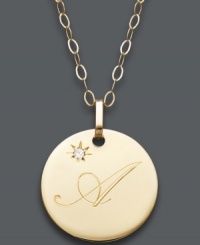 The perfect personalized present! Abby or Allison will be thrilled to open this thoughtful initial letter pendant. Crafted in 14k gold with a sparkling diamond accent. Approximate length: 16 inches + 2-inch extender. Approximate drop: 3/4 inch. The perfect personalized present! Abby or Allison will be thrilled to open this thoughtful initial letter pendant. Crafted in 14k gold with a sparkling diamond accent. Approximate length: 16 inches + 2-inch extender. Approximate drop: 3/4 inch.