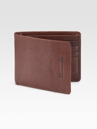 Beautifully crafted billfold style in genuine leather.One billfold compartmentEight card slotsFully lined4½ x 3½Imported Beautifully crafted billfold style in genuine leather.One billfold compartmentEight card slotsFully lined4½ x 3½Imported