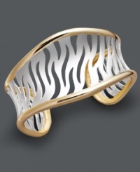 Step up your look in trendy, animal prints. Giani Bernini's chic cuff bracelet features a zebra stripe design crafted in 24k gold over sterling silver and sterling silver. Bracelet features an open cuff design that slips over the wrist. Approximate length: 7-1/4 inches.  Over Sterling Silver and Sterling Silver Animal Cuff Bracelet, 7-1/4