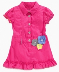Big details for your little girl will keep her dancing through the day in this comfortable ruffle dress from Guess. Big details for your little girl will keep her dancing through the day in this comfortable ruffle dress from Guess.