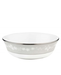 From soup to sorbet, this elegant bone china bowl displays a delicate floral design with textured white beads and stunning platinum trim to create the complete table setting. From the Lenox dinnerware collection. From soup to sorbet, this elegant bone china bowl displays a delicate floral design with textured white beads and stunning platinum trim to create the complete table setting. From the Lenox dinnerware collection.