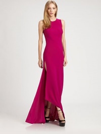 Channel your inner goddess in this floor-length silhouette with an alluringly high slit and asymmetrical hem. JewelneckSleevelessHigh slitAsymmetrical cropped front hemAsymmetrical v-backAbout 49 from natural waistTriacetate/polyesterDry cleanImportedModel shown is 5'9 (176cm) wearing US size 4. Channel your inner goddess in this floor-length silhouette with an alluringly high slit and asymmetrical hem. JewelneckSleevelessHigh slitAsymmetrical cropped front hemAsymmetrical v-backAbout 49 from natural waistTriacetate/polyesterDry cleanImportedModel shown is 5'9 (176cm) wearing US size 4.