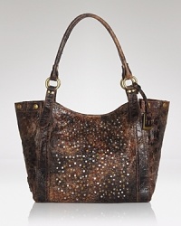 This glazed leather Frye shoulder bag flirts with a retro and very romantic Western spirit. But while country cool, it's refined for the big city girl. This glazed leather Frye shoulder bag flirts with a retro and very romantic Western spirit. But while country cool, it's refined for the big city girl.