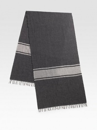 A stripe pattern lends a classic color contrast and character to this handsome coldweather favorite woven in a soft wool and cotton blend.Fringed ends20 x 7455% virgin wool/32% modal/13% nylonDry cleanMade in Italy A stripe pattern lends a classic color contrast and character to this handsome coldweather favorite woven in a soft wool and cotton blend.Fringed ends20 x 7455% virgin wool/32% modal/13% nylonDry cleanMade in Italy
