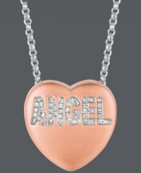 The perfect present for the sweetest girl. Sweethearts' stunning pendant is crafted from 14k rose gold over sterling silver, and its heart-shaped design features the word ANGEL in round-cut diamonds (1/10 ct. t.w.). Copyright © 2011 New England Confectionery Company. Approximate length: 16 inches + 2-inch extender. Approximate drop: 5/8 inch. The perfect present for the sweetest girl. Sweethearts' stunning pendant is crafted from 14k rose gold over sterling silver, and its heart-shaped design features the word ANGEL in round-cut diamonds (1/10 ct. t.w.). Copyright © 2011 New England Confectionery Company. Approximate length: 16 inches + 2-inch extender. Approximate drop: 5/8 inch.