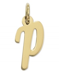 The perfect gift for Pamela. This polished P initial charm features a pretty, small script design in 14k gold. Chain not included. Approximate length: 7/10 inch. Approximate width: 3/10 inch. The perfect gift for Pamela. This polished P initial charm features a pretty, small script design in 14k gold. Chain not included. Approximate length: 7/10 inch. Approximate width: 3/10 inch.