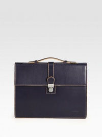 Top-stitching accents this sleek business case, crafted of the finest Italian calfskin.Top handleFlap front latch closureGusseted three compartment interior with zip pocket14W X 10½H X 3DMade in Italy Top-stitching accents this sleek business case, crafted of the finest Italian calfskin.Top handleFlap front latch closureGusseted three compartment interior with zip pocket14W X 10½H X 3DMade in Italy