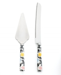 Elegance is easy with the Geneva cake knife and server from Martha Stewart Collection. Floral-patterned handles with colored accents and an antique feel make any dessert look especially irresistible. Elegance is easy with the Geneva cake knife and server from Martha Stewart Collection. Floral-patterned handles with colored accents and an antique feel make any dessert look especially irresistible.