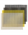 Feels good, looks good. Crafted in signature Chilewich style, the Grid placemat features an open, woven texture in durable vinyl-coated polyester. Go with versatile neutrals or bold chartreuse.