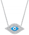 Style and symbolism combine on Studio Silver's chic Evil Eye pendant. Crafted in sterling silver, pendant features sparkling crystal accents and a blue, white and black enamel eye. Approximate length: 18 inches. Approximate drop length: 1/2 inch. Approximate drop width: 3/4 inch.
