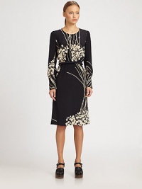 This flattering silk silhouette is patterned with a feminine, gorgeously graphic blossom print.Jewel necklineLong sleeves with button cuffsGathered bodiceRolled waistbandConcealed back zipAbout 25 from natural waistSilkDry cleanMade in Italy of imported fabricModel shown is 5'8 (172cm) wearing US size 4.This style runs true to size. We recommend ordering your usual size for a standard fit. This flattering silk silhouette is patterned with a feminine, gorgeously graphic blossom print.Jewel necklineLong sleeves with button cuffsGathered bodiceRolled waistbandConcealed back zipAbout 25 from natural waistSilkDry cleanMade in Italy of imported fabricModel shown is 5'8 (172cm) wearing US size 4.This style runs true to size. We recommend ordering your usual size for a standard fit.