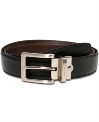 Making even the smallest details count, Nautica designs this reversible brown-to-black belt with double rows of stitching, a rivet engraved with a tiny anchor, and its own name ever-so-discreetly etched on the metal keeper. Making even the smallest details count, Nautica designs this reversible brown-to-black belt with double rows of stitching, a rivet engraved with a tiny anchor, and its own name ever-so-discreetly etched on the metal keeper.