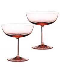 A classic silhouette makes a comeback in rose-tinted champagne coupes combining sumptuous Waterford crystal and the chic designer flair of Monique Lhuillier. A classic silhouette makes a comeback in rose-tinted champagne coupes combining sumptuous Waterford crystal and the chic designer flair of Monique Lhuillier.