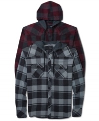Everything you love about your favorite hoodie and your favorite plaid flannel come together to make this cool Hurley shirt. Everything you love about your favorite hoodie and your favorite plaid flannel come together to make this cool Hurley shirt.