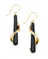Twisted 14k gold insets put an eye-catching and modern spin on drop earrings. Spiral-shaped onyx (35x6 mm) is set in 14k gold. Measures 1-1/2 inches. Twisted 14k gold insets put an eye-catching and modern spin on drop earrings. Spiral-shaped onyx (35x6 mm) is set in 14k gold. Measures 1-1/2 inches.