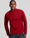 A vibrant shade of burgundy and contrasting trim amps up a sporty mock neck sweater from BOSS Black.