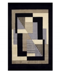 If you crave modern art, you'll love the unique design of this sophisticated contemporary area rug. Bordered and accented with deep black tones, the rug features a collection of clean-lined shapes and sharp edges, creating a fresh, modern look in any space. Hand-tufted and hand-carved of Chinese wool, the rug offers ultimate softness combined with an unparalleled smooth shine. If you crave modern art, you'll love the unique design of this sophisticated contemporary area rug. Bordered and accented with deep black tones, the rug features a collection of clean-lined shapes and sharp edges, creating a fresh, modern look in any space. Hand-tufted and hand-carved of Chinese wool, the rug offers ultimate softness combined with an unparalleled smooth shine.