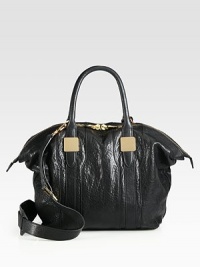 A roomy top-handle carryall in textured leather with a detachable strap for added versatility.Double top handles, 5 dropDetachable adjustable shoulder strap, 20-23 dropTop zip closureProtective metal feetOne inside zip pocketTwo inside open pocketsFully lined13W X 12H X 5DImported A roomy top-handle carryall in textured leather with a detachable strap for added versatility.Double top handles, 5 dropDetachable adjustable shoulder strap, 20-23 dropTop zip closureProtective metal feetOne inside zip pocketTwo inside open pocketsFully lined13W X 12H X 5DImported