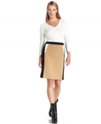 A touch of colorblocked detail makes this pencil skirt from Calvin Klein completely contemporary. (Clearance) A touch of colorblocked detail makes this pencil skirt from Calvin Klein completely contemporary. (Clearance)