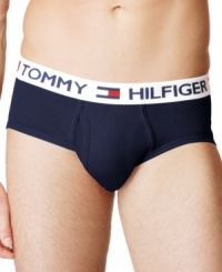 Everything a great basic brief should have-supportive pouch, functional fly, mid-rise-topped with the Tommy Hilfiger logo waistband.