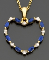 Sapphire, the birthstone of September, is proudly displayed on this loving pendant featuring sapphire and diamond accents in 14k gold. Approximate length: 18 inches. Approximate drop: 1 inch. Sapphire, the birthstone of September, is proudly displayed on this loving pendant featuring sapphire and diamond accents in 14k gold. Approximate length: 18 inches. Approximate drop: 1 inch.