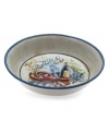 Fresh catch. See your food in a nautical setting with the vivid illustration and wooden pier motif of this Seafood Market serving bowl. Sculpted blue rope adds to its oceanside charm. From Certified International's collection of serveware and serving dishes.