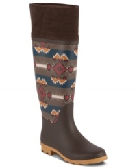 Don't miss a chance to wear the Rainy boots by Muk Luks. An exotic pattern dresses up the shoes, bringing some sunshine to those wet days. Don't miss a chance to wear the Rainy boots by Muk Luks. An exotic pattern dresses up the shoes, bringing some sunshine to those wet days.