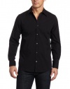 Calvin Klein Sportswear Men's Mini Stripe Poplin Free Fit Woven Shirt, Black Carbon, Large