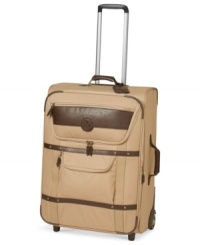 Caught the travel bug? Get up & go with this expedition-ready bag, which features a convenient, expandable design for picking up & packing in souvenirs and necessities along the way. A distressed, recycled polyester exterior stands out with faux leather accenting, while a fully-printed, fully-lined interior paints a picture of all the places in the world you need to see & explore. 5-year warranty. Caught the travel bug? Get up & go with this expedition-ready bag, which features a convenient, expandable design for picking up & packing in souvenirs and necessities along the way. A distressed, recycled polyester exterior stands out with faux leather accenting, while a fully-printed, fully-lined interior paints a picture of all the places in the world you need to see & explore. 5-year warranty.
