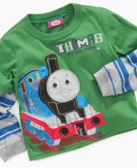 He'll totally be on board with this adorable Thomas the Train layered tee by Nannette. He'll totally be on board with this adorable Thomas the Train layered tee by Nannette.
