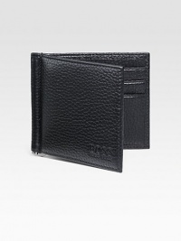 An elegant, Euro-style wallet in pebbled leather with a money clip instead of the traditional bill-fold compartment. Debossed logo detail Money clip detailSix card slots4¼ X 3½Imported