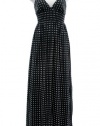 AQUA Black/Ivory Printed Sleeveless Maxi Dress Small