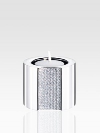 A stunning stainless steel tea light radiates timeless sophistication with an array of tiny, faceted clear crystals. Candles not included 2½H X 2 diam. Made in Austria A stunning stainless steel tea light radiates timeless sophistication with an array of tiny, faceted clear crystals. Candles not included 2½H X 2 diam. Made in Austria