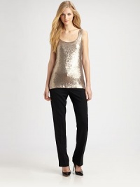 The very definition of effortless glamour, a sequin-front top with a knit back.U-neckSleevelessSequin frontKnit backPull-on styleAbout 27 from shoulder to hemFront: nylon/elastaneBack: modal/elastaneHand washImportedSIZE & FIT Model shown is 5'10½ (179cm) wearing a US size Small. The very definition of effortless glamour, a sequin-front top with a knit back.U-neckSleevelessSequin frontKnit backPull-on styleAbout 27 from shoulder to hemFront: nylon/elastaneBack: modal/elastaneHand washImportedSIZE & FIT Model shown is 5'10½ (179cm) wearing a US size Small.